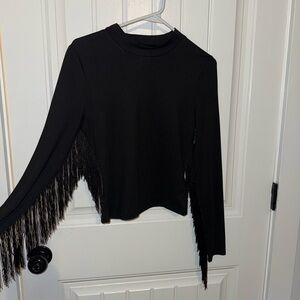 Never Worn Black Fringe Long-Sleeve Women's Top